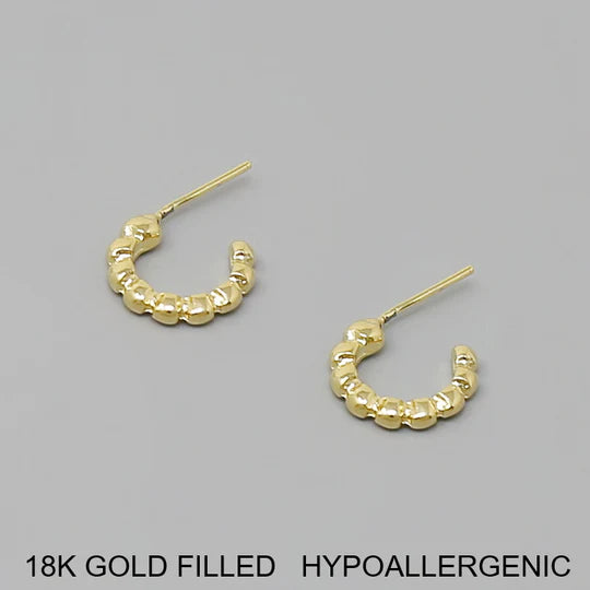 Beaded Metal 18K Gold Filled Huggie Hoop Earrings