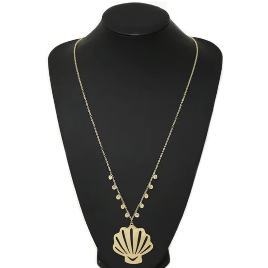 Metal Shell Pendant Long Chain Necklace
