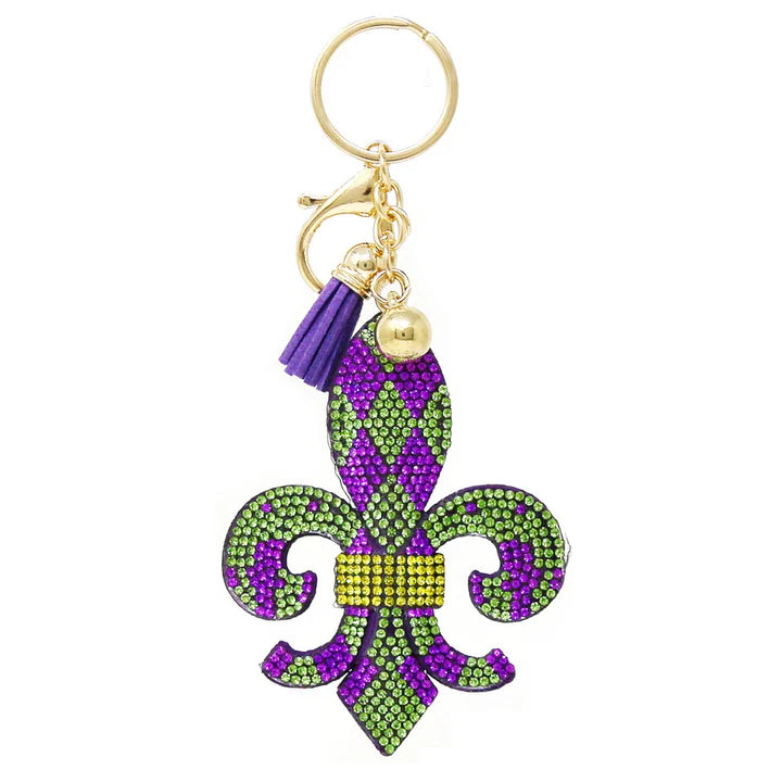 Mardi Gras Fleur De Lis Rhinestone Tape Keychain