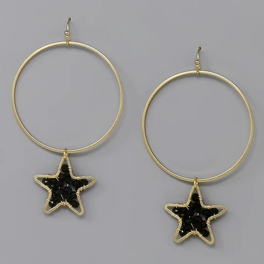 Glass Beaded Star Hoop Drop Earrings