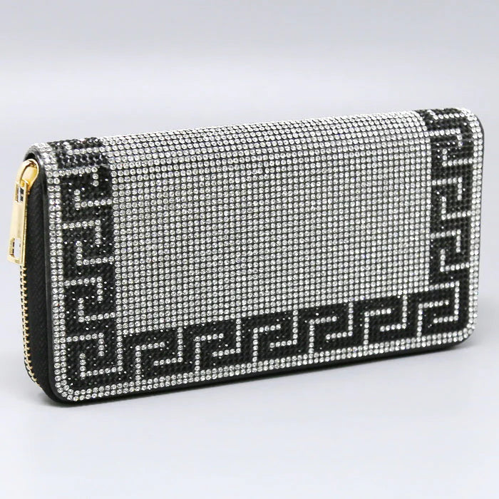 Greek Pattern Rhinestone Zipper Wallet