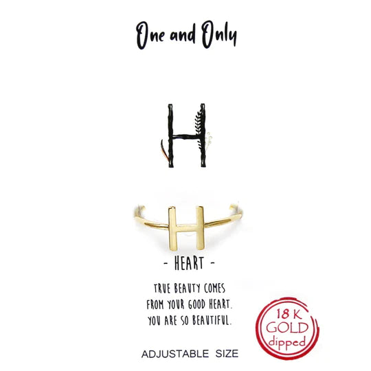 One and Only: H - HEART Letter Adjustable Ring
