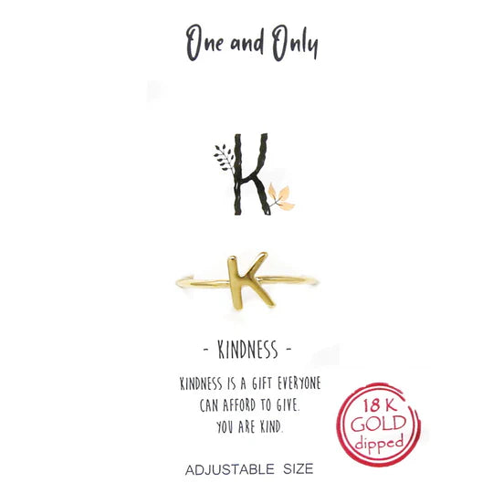 One and Only: K - KINDNESS Letter Adjustable Ring