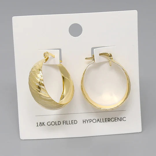 18K Gold Filled Textured Hoop Earrings
