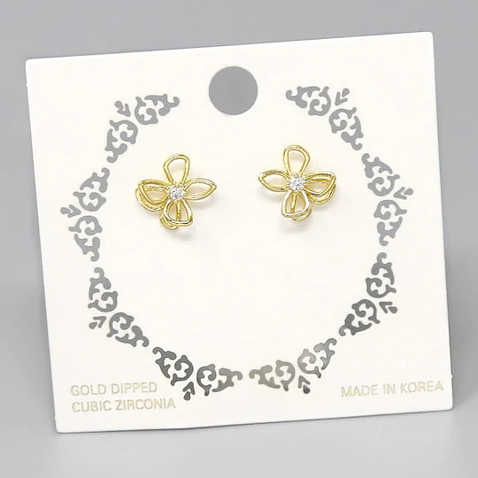 Flower CZ Stone Gold Dipped Stud Earrings
