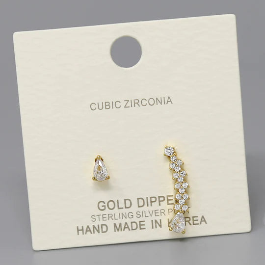 CZ Stone Stud Earring Set