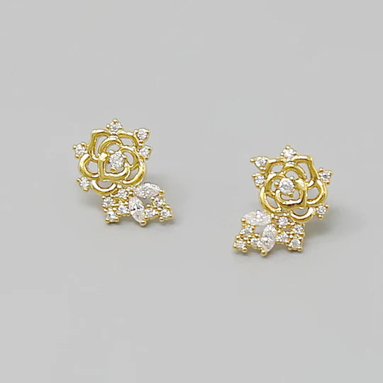 Rose Flower CZ Embellished Stud Earrings