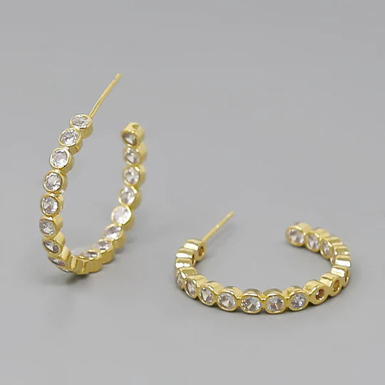 Bezel Set CZ Hoop Earrings