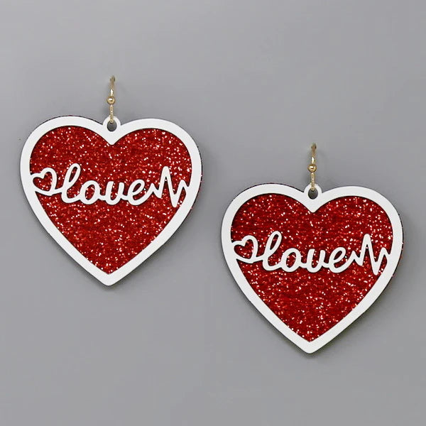 Love Glitter Heart Earrings