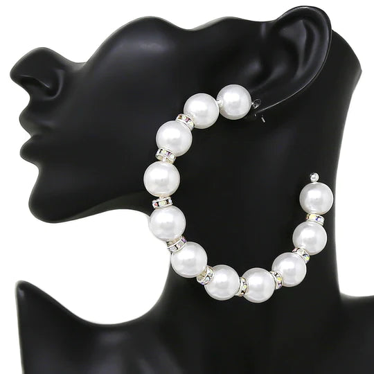 Oversize Pearl Beaded Hoop Earrings