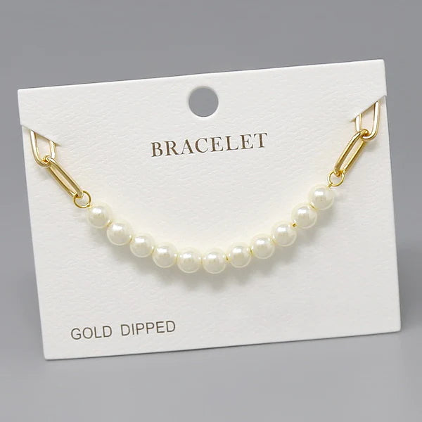 Pearl Bead And Oval Link Chain Bracelet