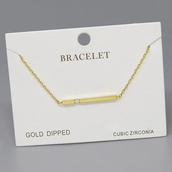 Cubic Zirconia Detail Bar Charm Delicate Chain Bracelet
