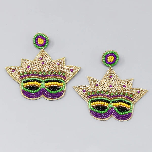 Mardi Gras Mask Seed Beaded Earrings