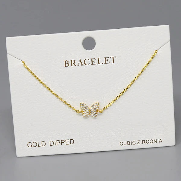 Butterfly Cubic Zirconia Charm Delicate Chain Bracelet