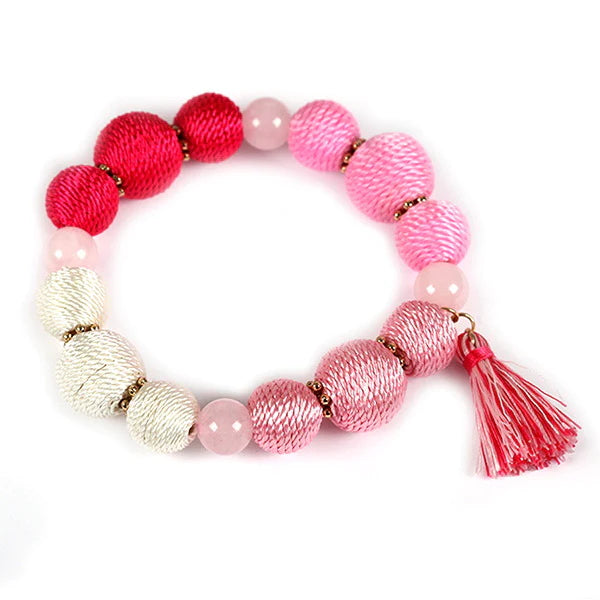 Barbie Theme Thread Ball Bead Stretch Tassel Bracelet