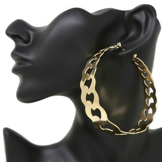 Flattened Chain Metal Hoop Earrings (75 MM)