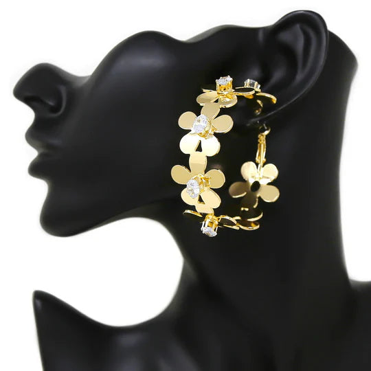 CZ Embellished Floral Hoop Earrings