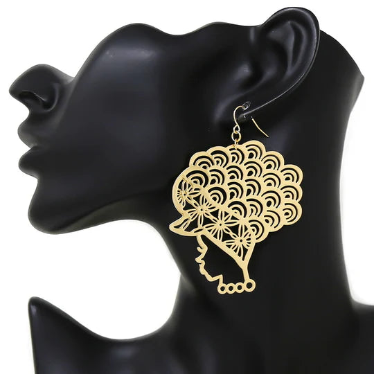 Afro Girl Silhouette Metal Earrings