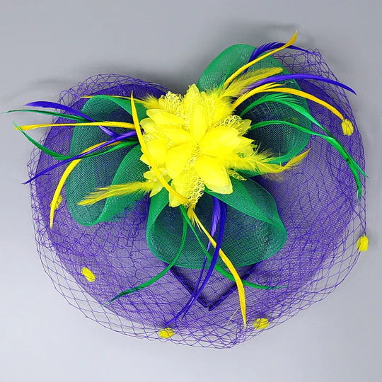 Mardi Gras Theme Feather Fascinator