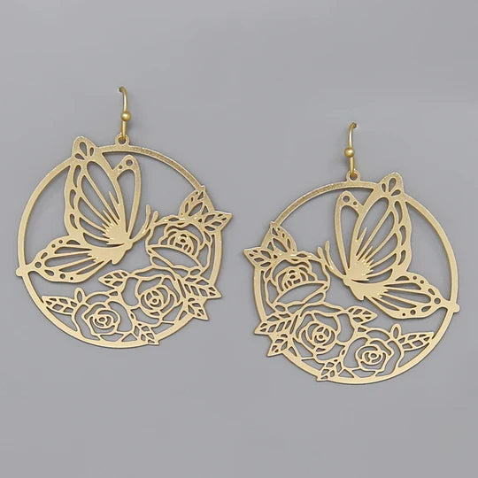 Butterfly & Flower Cutout Filigree Earrings