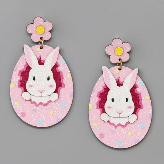 Bunny Easter Egg Glitter Earrings