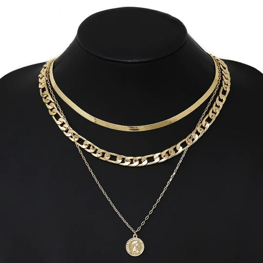 Coin Pendant Layered Chain Necklace Set