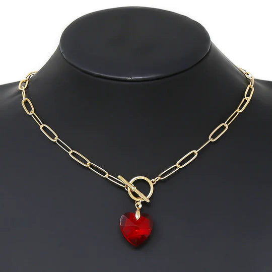 Heart Pendant Short Toggle Chain Necklace