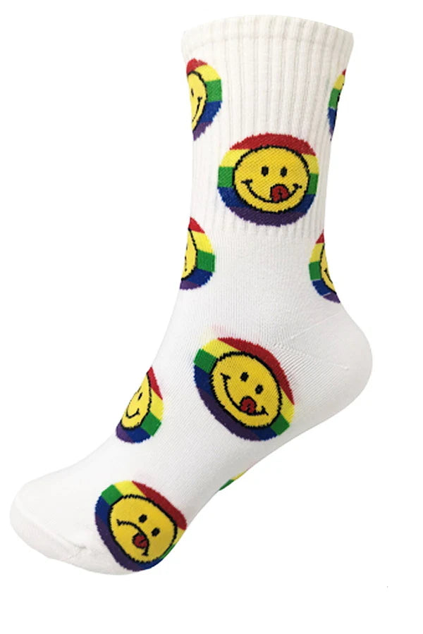 SMILE Happy Face Print Cotton Crew Socks