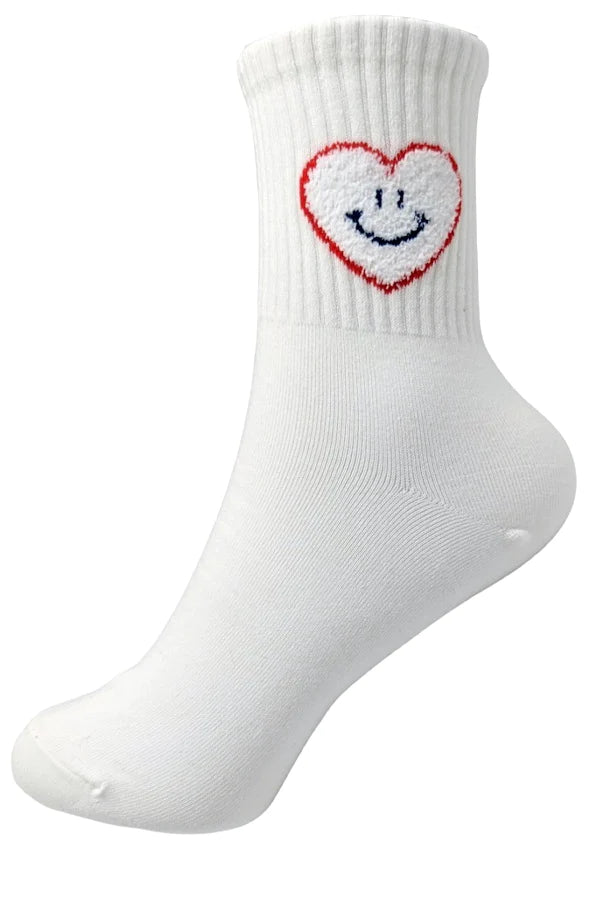 Smile Heart Print Cotton Crew Socks