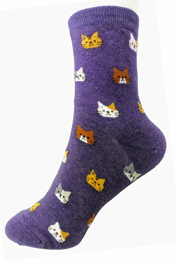 Cat Print Cotton Crew Socks