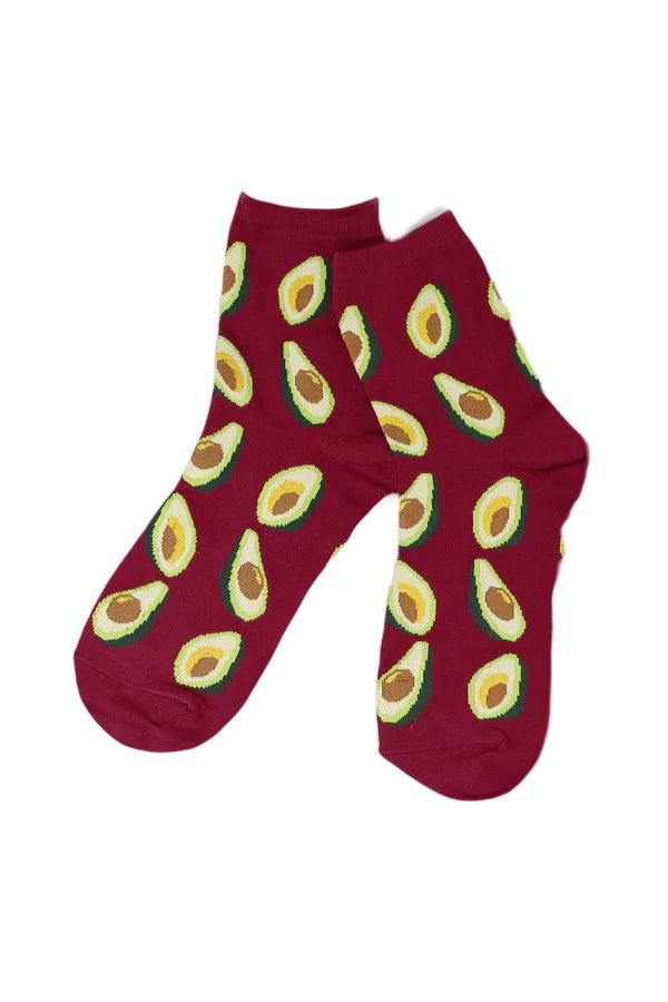 Avocado Print Cotton Crew Socks