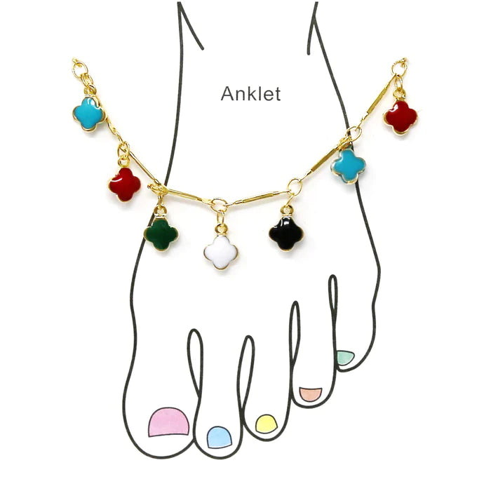 Multi Color Clover Bead Station Anklet