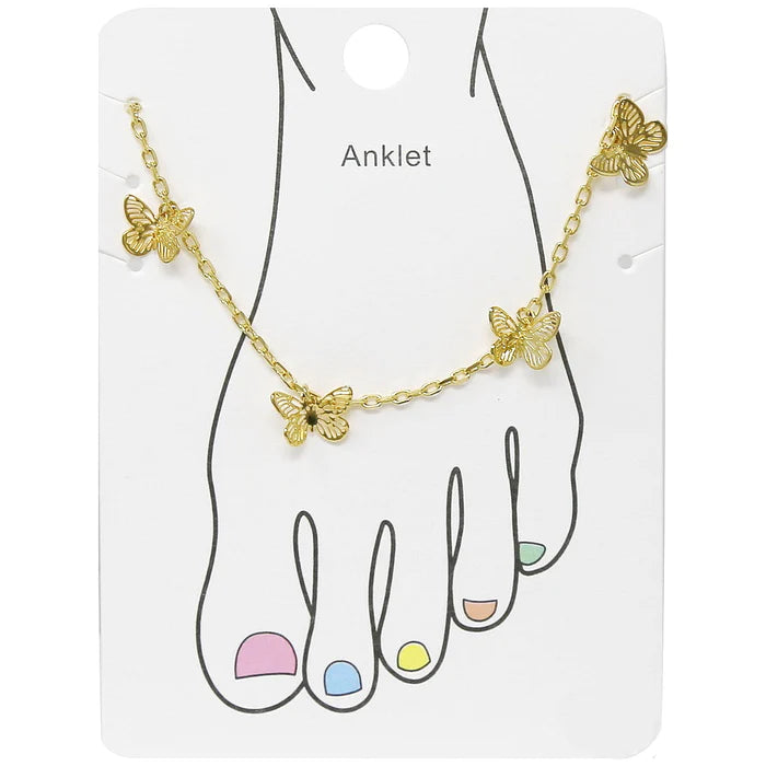 Butterfly Charm Fringe Gold Dipped Anklet