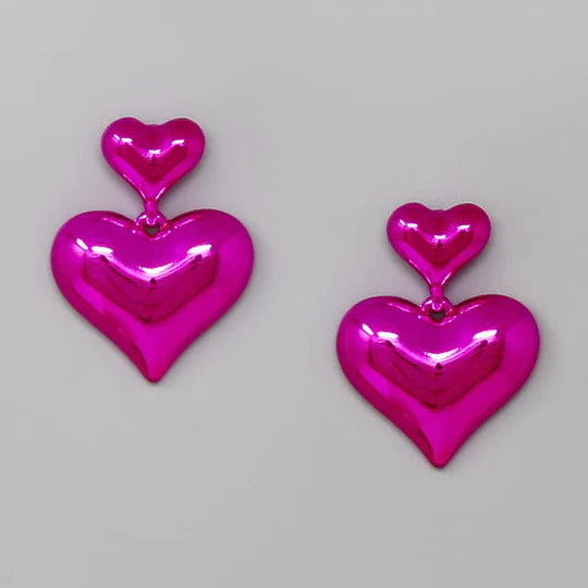 Puffed Heart Drop Earrings