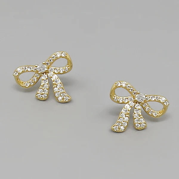 Bow CZ Pave Stud Earrings