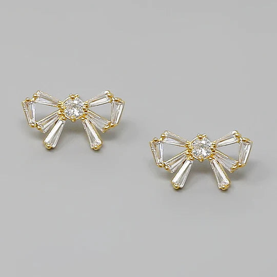 Bow CZ Pave Stud Earrings