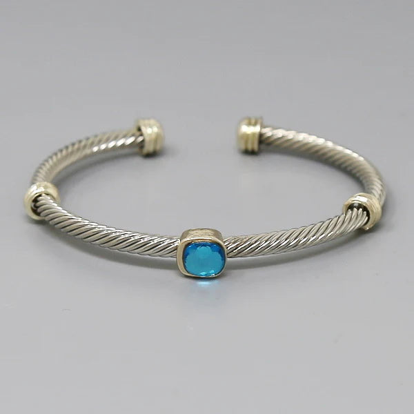 Square Glass Stone Textured Metal Cuff Bracelet