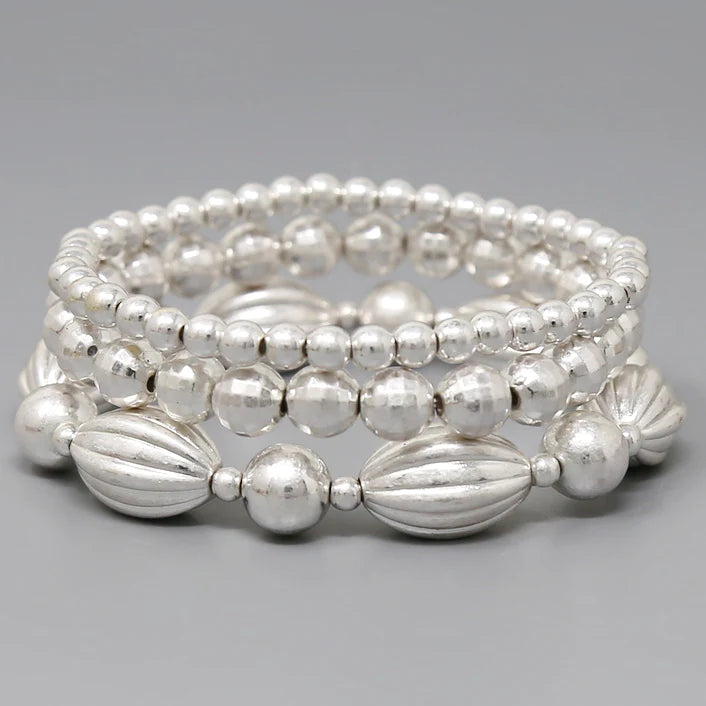 Metal Ball Beaded Stretch Bracelet Set