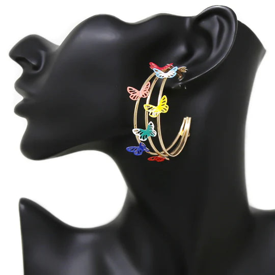 Butterfly Embellished Hoop Earrings