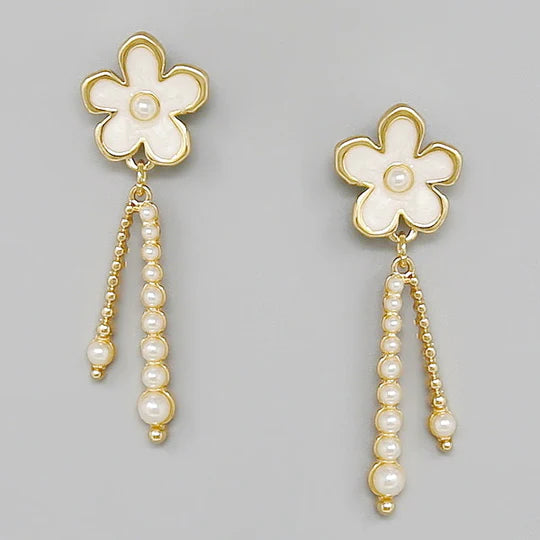 Flower Pearl Embellished Dangle Earrings