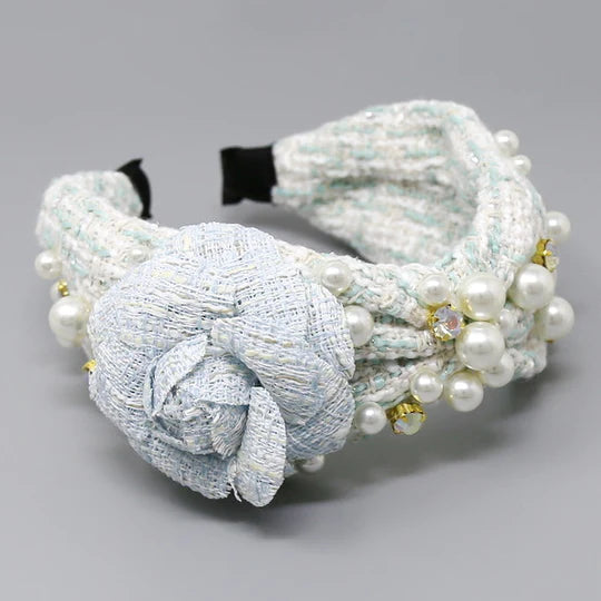 Magnolia Flower Pearl Embellished Headband