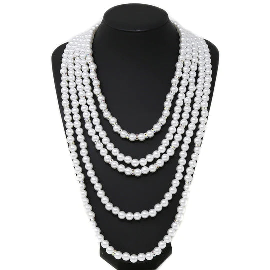 Pearl Beaded Layered Long Necklace