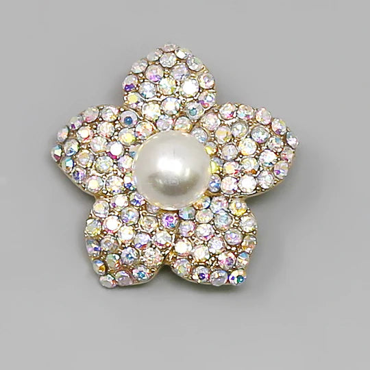 Flower Glass Stone Embellished Brooch Pin