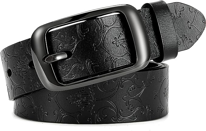 Women Black Solid Leather Belt With Gold Buckle